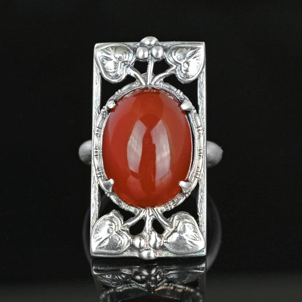 Berry and Leaf Arts & Crafts Silver Cabochon Carnelian Ring