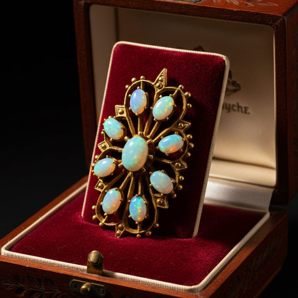 Vintage Opal Pendant Brooch 14K Gold Edwardian Style