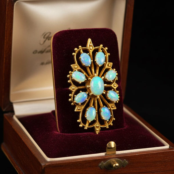 Vintage Opal Pendant Brooch 14K Gold Edwardian Style