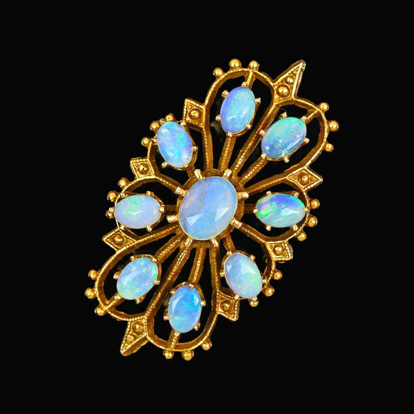 Vintage Opal Pendant Brooch 14K Gold Edwardian Style
