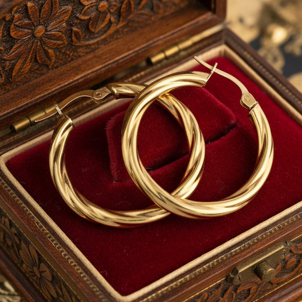 Vintage English 9K Gold Twisted Hoop Earrings