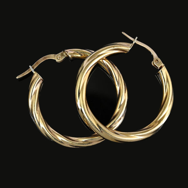 Vintage English 9K Gold Twisted Hoop Earrings