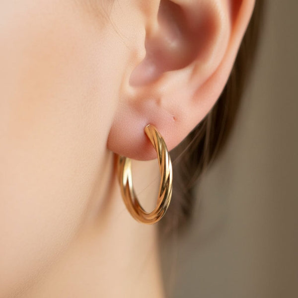 Vintage English 9K Gold Twisted Hoop Earrings