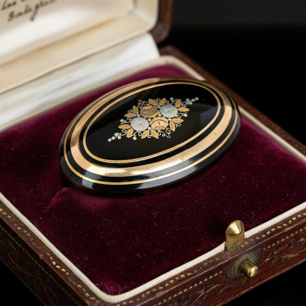 Victorian Pique Brooch, Gold Silver Floral Antique Pin