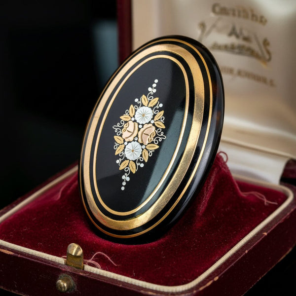 Victorian Pique Brooch, Gold Silver Floral Antique Pin