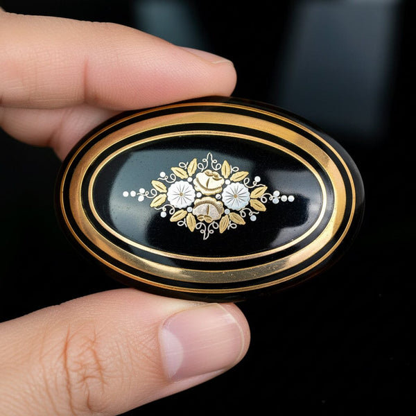 Victorian Pique Brooch, Gold Silver Floral Antique Pin
