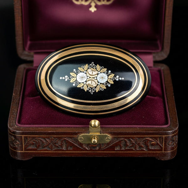 Victorian Pique Brooch, Gold Silver Floral Antique Pin