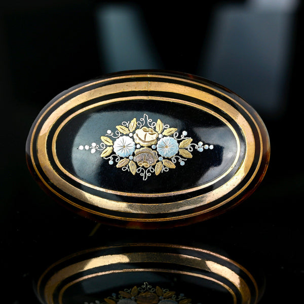 Victorian Pique Brooch, Gold Silver Floral Antique Pin