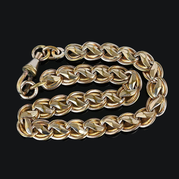 Antique French Rolled Gold Fancy Link Watch Chain Bracelet - Boylerpf