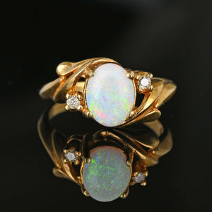 Vintage 14K Gold Opal Ring with Diamond Accents - Boylerpf