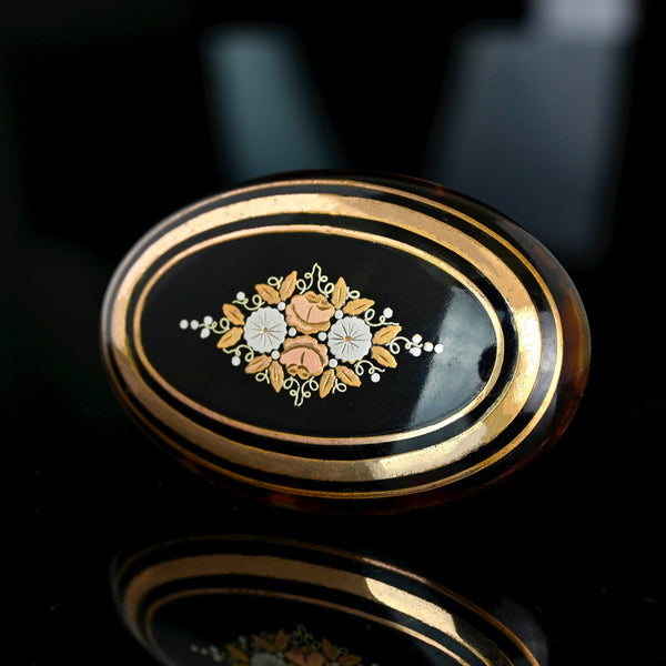 Victorian Pique Brooch, Gold Silver Floral Antique Pin
