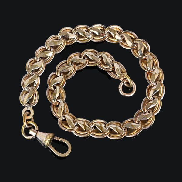 Antique French Rolled Gold Fancy Link Watch Chain Bracelet - Boylerpf