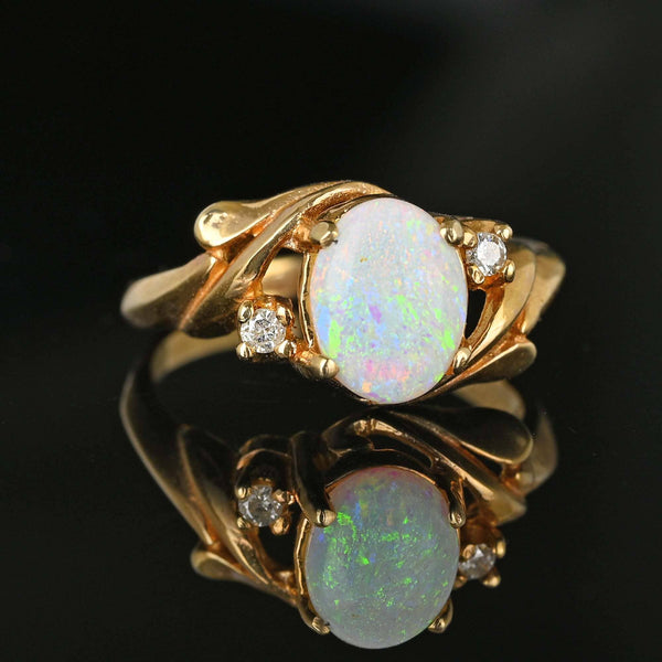 Vintage 14K Gold Opal Ring with Diamond Accents - Boylerpf
