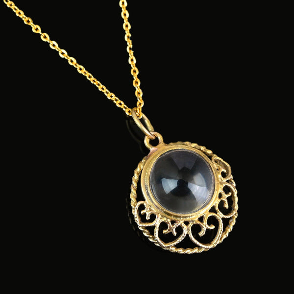 Art Deco 9K Gold Filigree Rock Crystal Pools of Light Pendant - Boylerpf