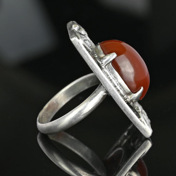 Berry and Leaf Arts & Crafts Silver Cabochon Carnelian Ring