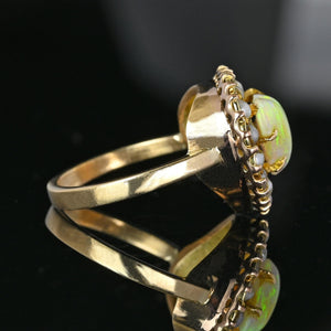 Antique Victorian Gold Pearl Halo Opal Heart Ring - Boylerpf
