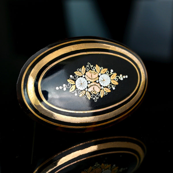Victorian Pique Brooch, Gold Silver Floral Antique Pin