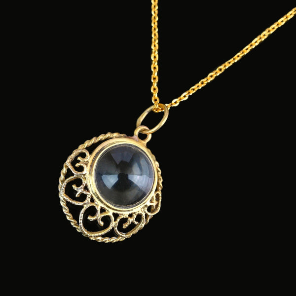 Art Deco 9K Gold Filigree Rock Crystal Pools of Light Pendant - Boylerpf