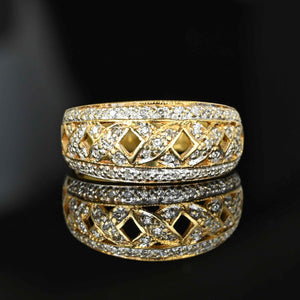 Wide Gold Criss Cross Statement Diamond Ring Band - Boylerpf