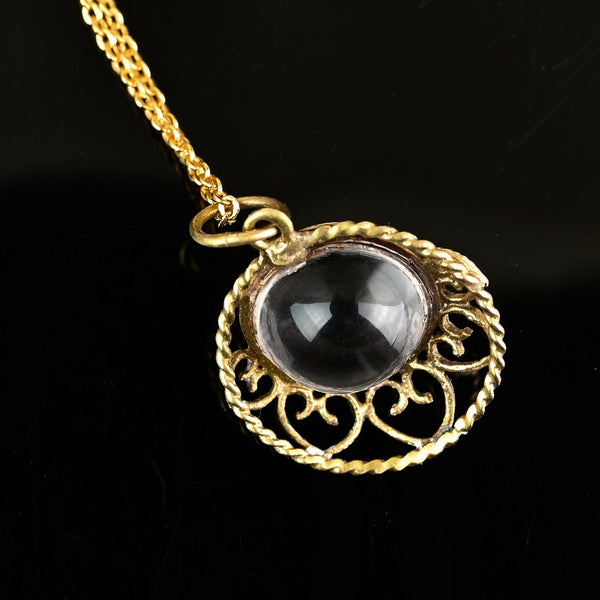 Art Deco 9K Gold Filigree Rock Crystal Pools of Light Pendant - Boylerpf