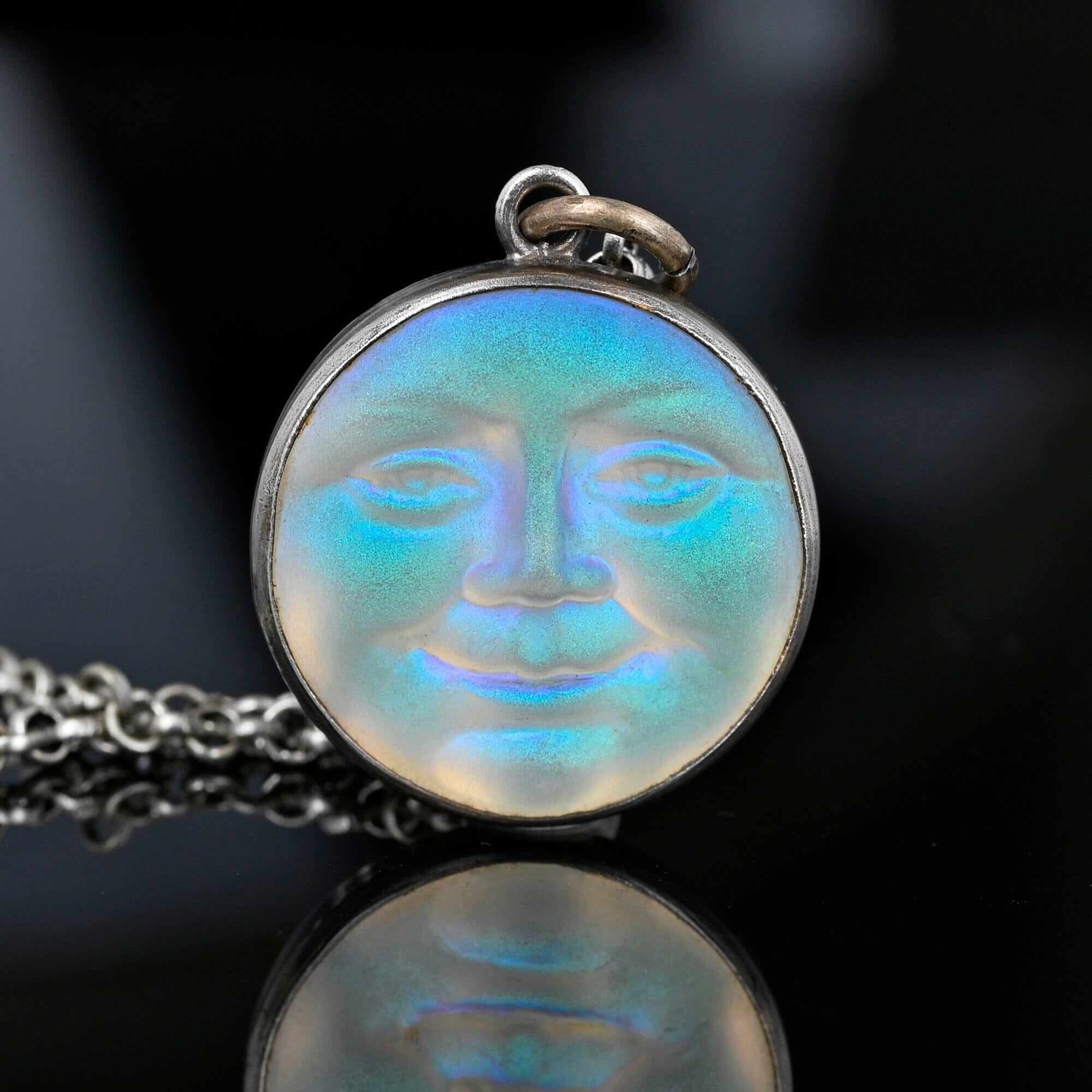 Moon Face Man In The Moon Pendant Iridescent Quartz Man In The
