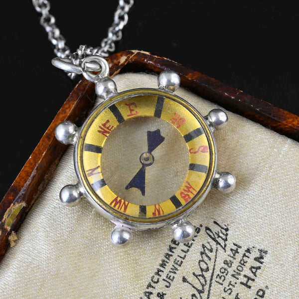 Antique Victorian Silver Working Compass Pendant - Boylerpf