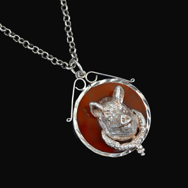 Antique Sterling Silver Pig Pendant | Carnelian Banded Agate