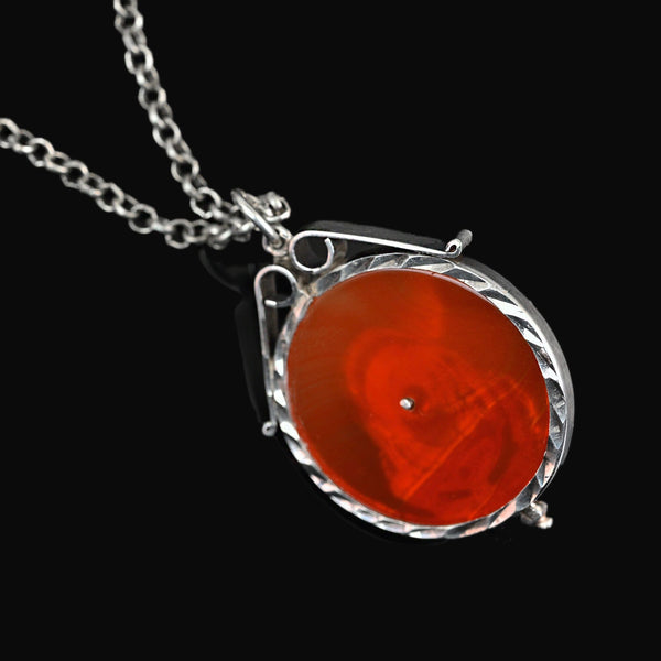 Antique Sterling Silver Pig Pendant | Carnelian Banded Agate