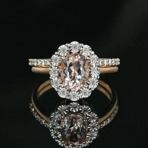 Vintage 14K Rose Gold Diamond Moraganite Wedding Ring Set - Boylerpf