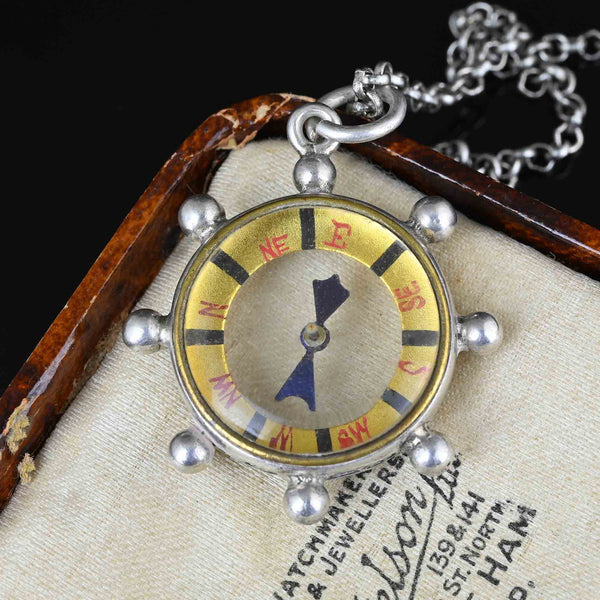 Antique Victorian Silver Working Compass Pendant - Boylerpf
