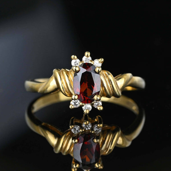 Vintage English Gold Diamond Cluster Garnet Ring - Boylerpf