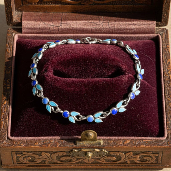 Art Deco Blue Enamel Sterling Silver Bracelet