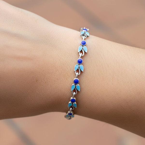 Art Deco Blue Enamel Sterling Silver Bracelet
