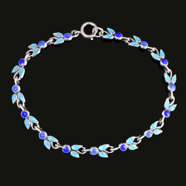Art Deco Blue Enamel Sterling Silver Bracelet