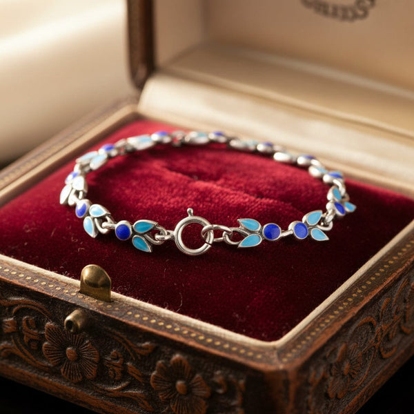 Art Deco Blue Enamel Sterling Silver Bracelet