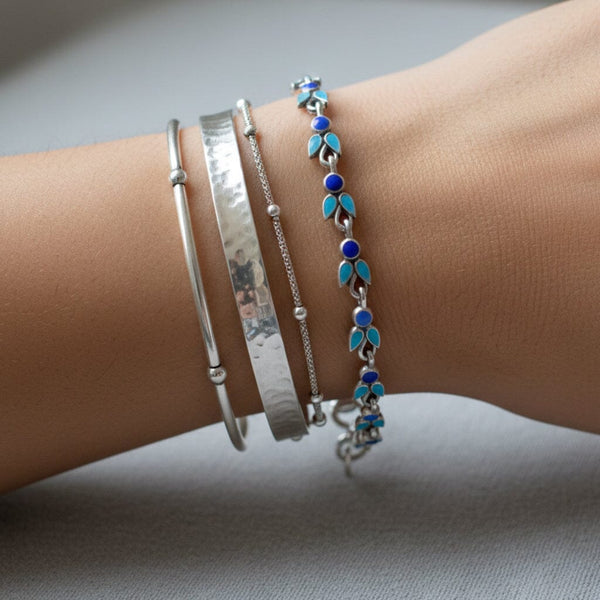 Art Deco Blue Enamel Sterling Silver Bracelet