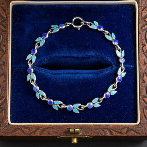 Art Deco Blue Enamel Sterling Silver Bracelet - Boylerpf