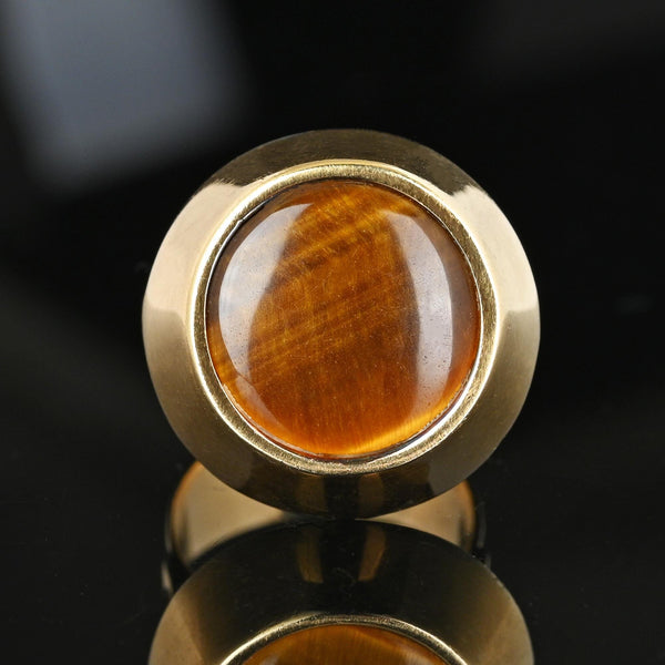 Heavy Modernist 14K Gold Tigers Eye Ring, 9.5 Grams - Boylerpf