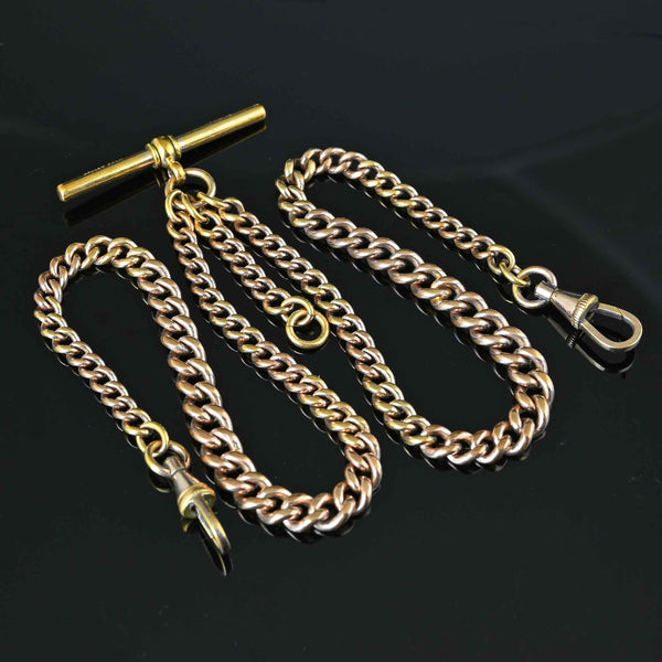 Antique Rolled Gold Double Albert Watch Chain Necklace - Boylerpf