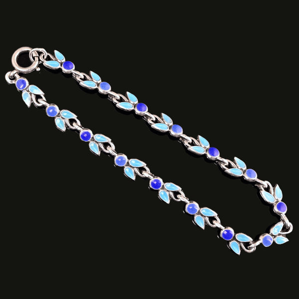 Art Deco Blue Enamel Sterling Silver Bracelet