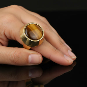 Heavy Modernist 14K Gold Tigers Eye Ring, 9.5 Grams - Boylerpf