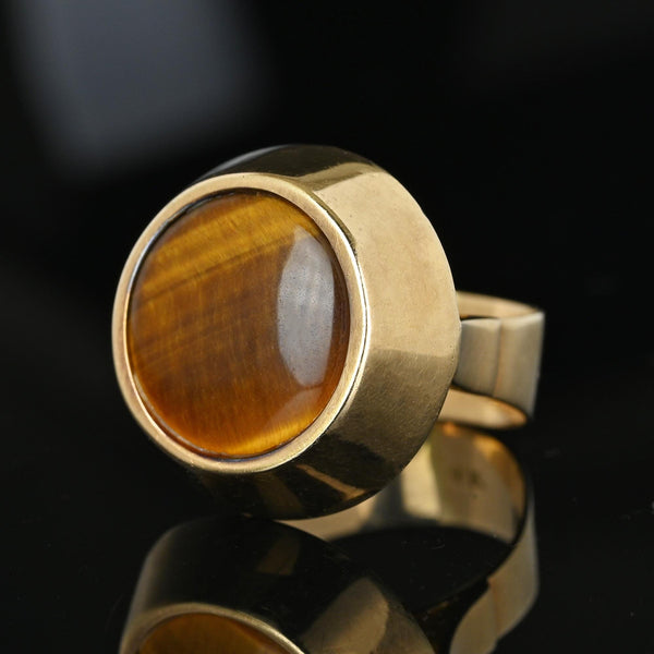 Heavy Modernist 14K Gold Tigers Eye Ring, 9.5 Grams - Boylerpf