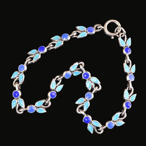 Art Deco Blue Enamel Sterling Silver Bracelet