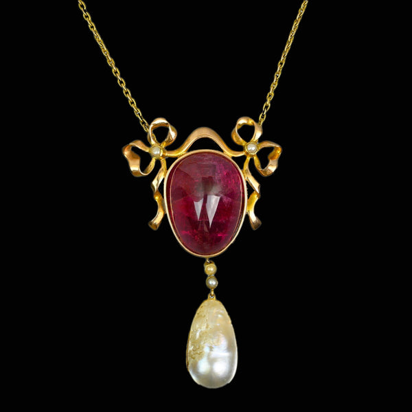 Theodore B. Starr Art Nouveau Rubellite Pearl Necklace