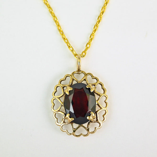 Vintage 9K Gold Garnet Heart Pendant Necklace - Boylerpf