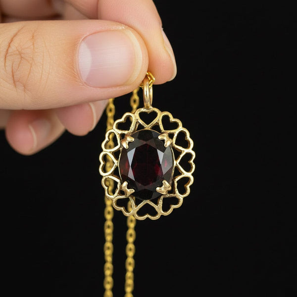 Vintage 9K Gold Garnet Heart Pendant Necklace - Boylerpf