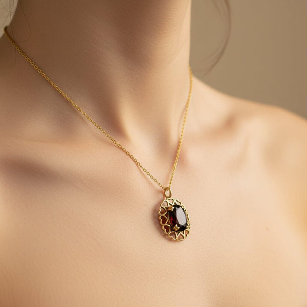 Vintage 9K Gold Garnet Heart Pendant Necklace - Boylerpf