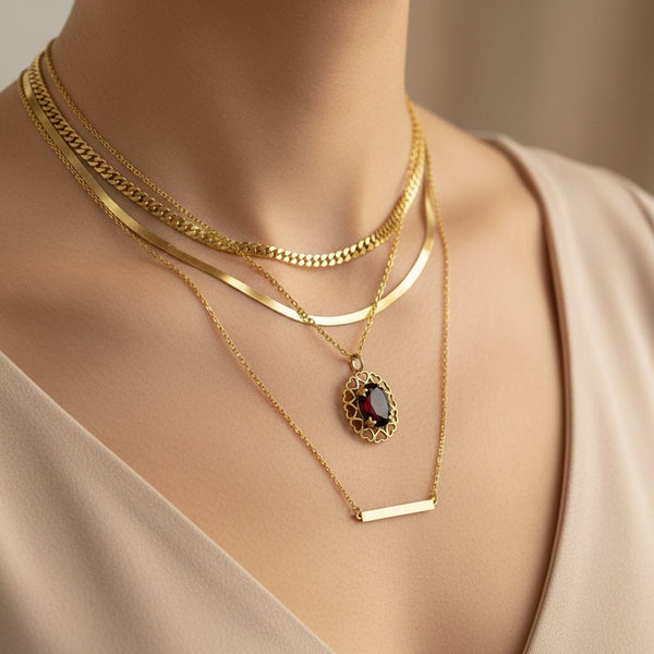 Vintage 9K Gold Garnet Heart Pendant Necklace - Boylerpf