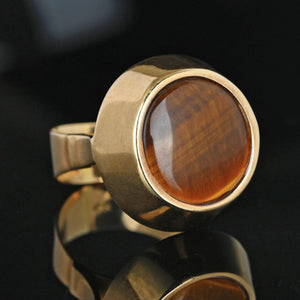 Heavy Modernist 14K Gold Tigers Eye Ring, 9.5 Grams - Boylerpf