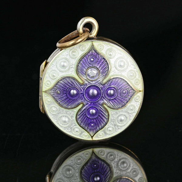 Antique Edwardian Purple & White Enamel Silver Locket - Boylerpf